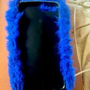 Blue fuzzy phone case